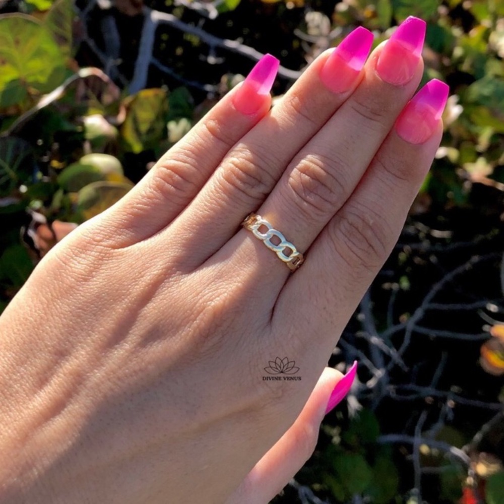Curb Chain Cuff Ring | Gold Plated Brass | Size 6